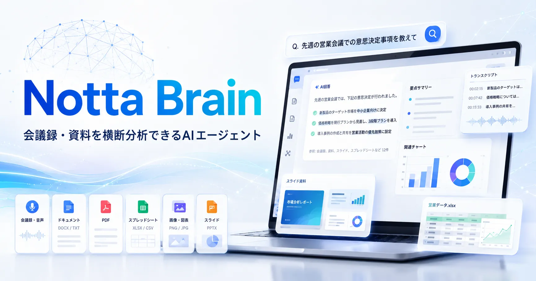 Notta Brainの口コミ・評判とAIナレッジ活用を解説するイメージ